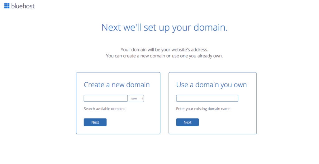 Bluehost Select a Domain Name